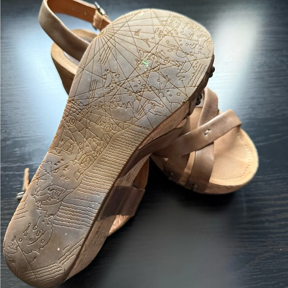Bussola Tan Leather Cork Wedge Sandals EU 39 Comfort Platform - Picture 5 of 8